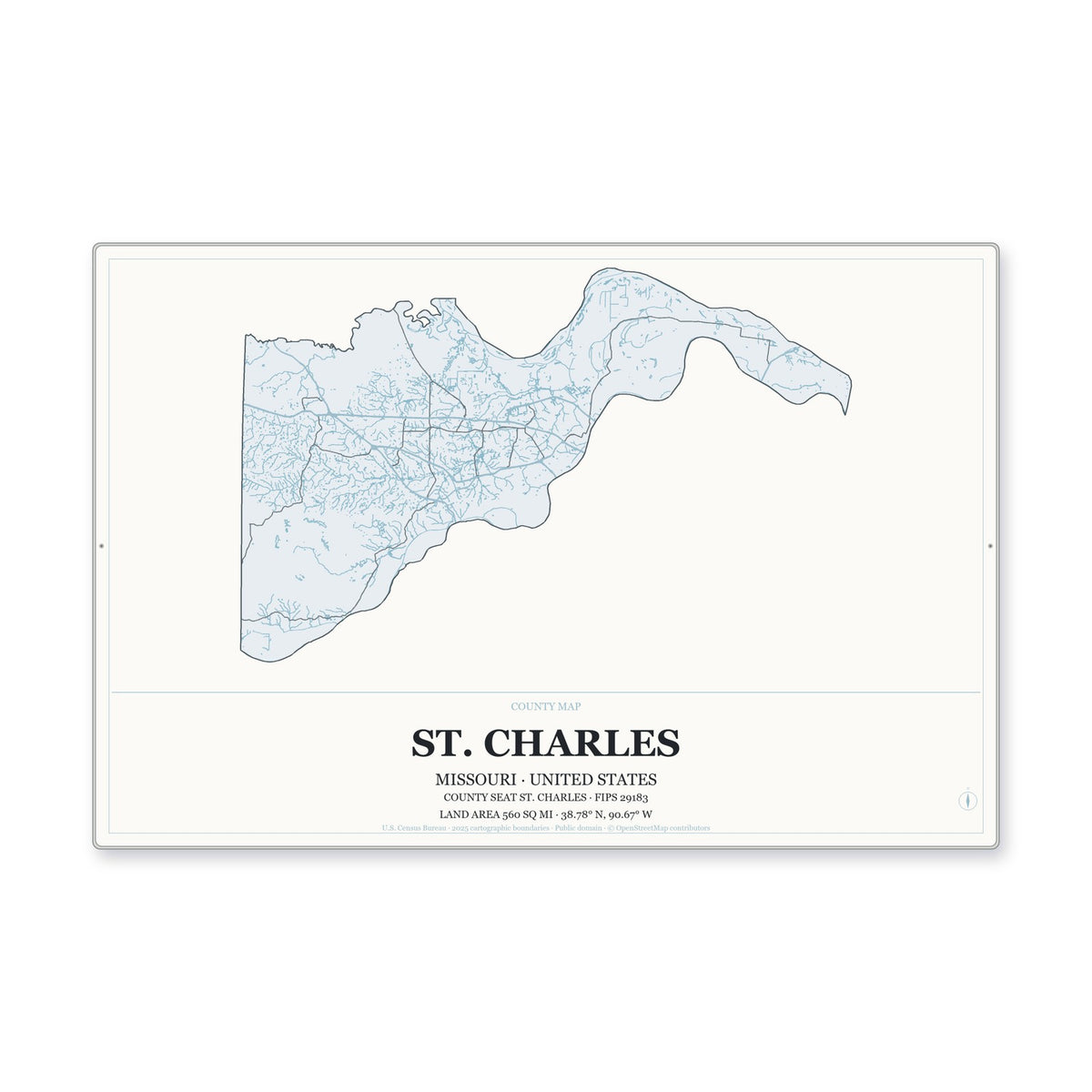 St. Charles County, Missouri Map Aluminum Sign in Gallery Air style