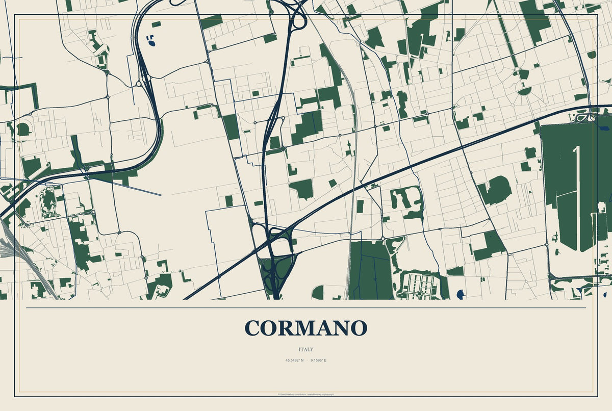 Cormano, Italy City Map Aluminum Sign in Coastal Cutout style