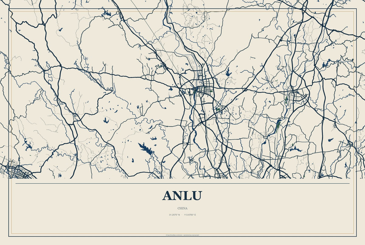 Anlu, China City Map Aluminum Sign in Coastal Cutout style