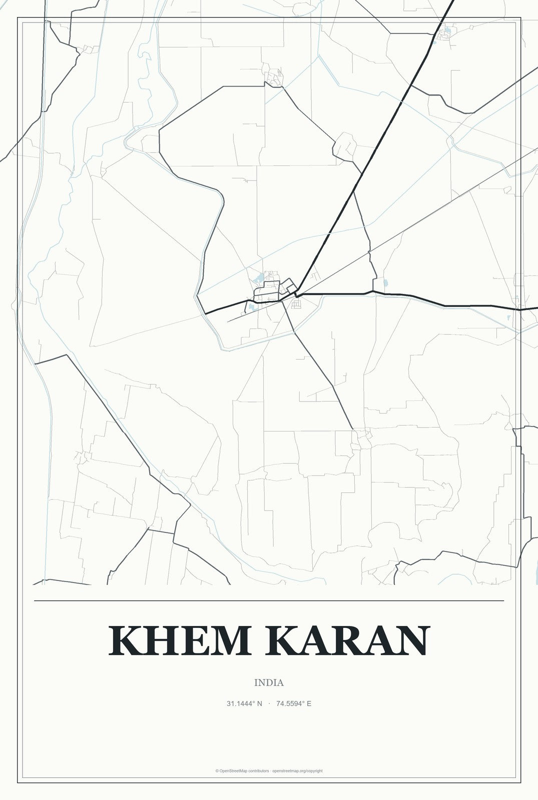 Khem Karan, India City Map Aluminum Sign in Gallery Air style