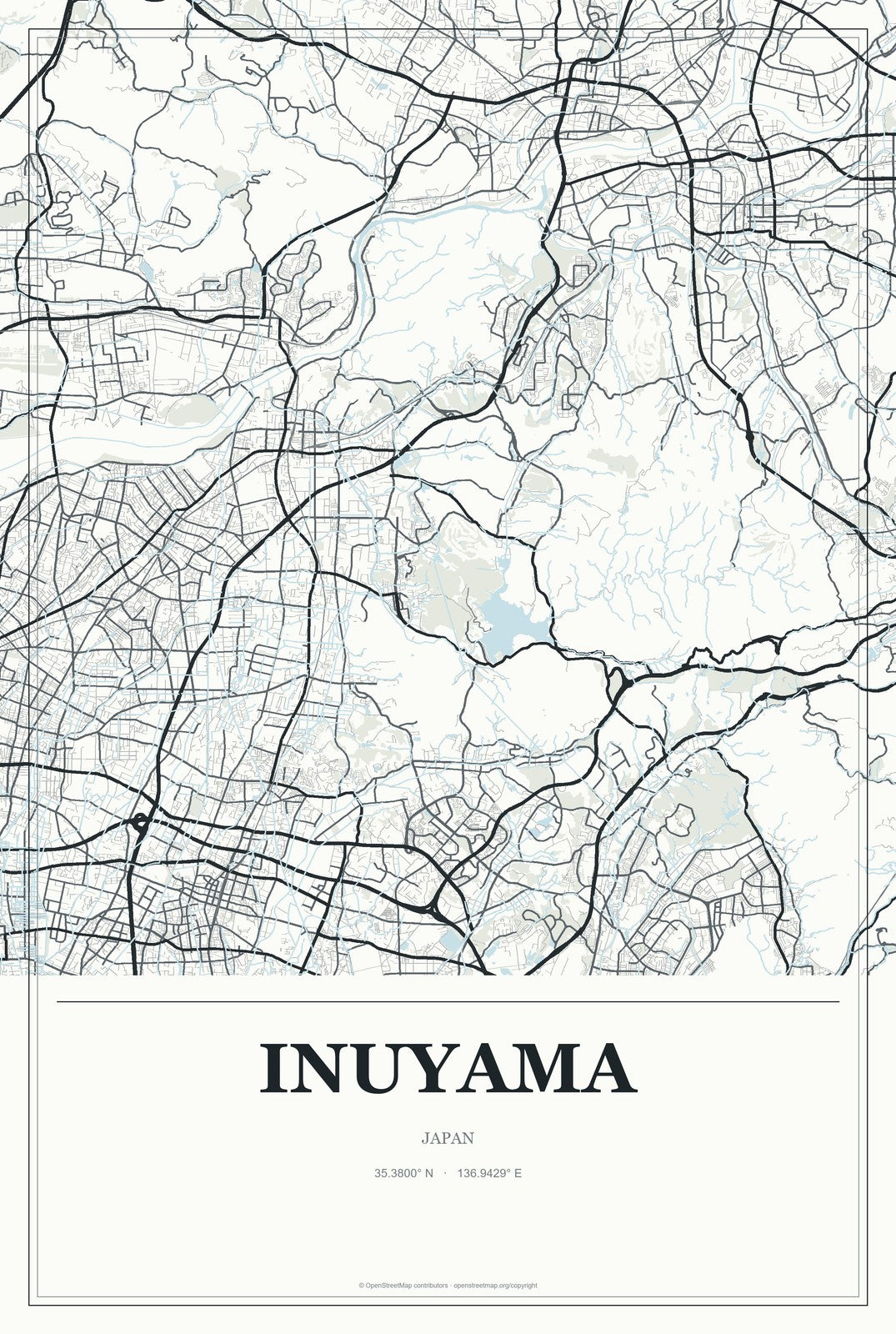 Inuyama, Japan City Map Aluminum Sign in Gallery Air style