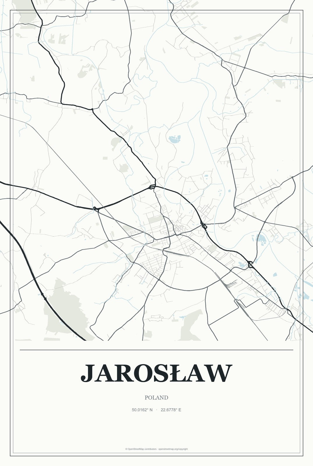 Jarosław, Poland City Map Aluminum Sign in Gallery Air style
