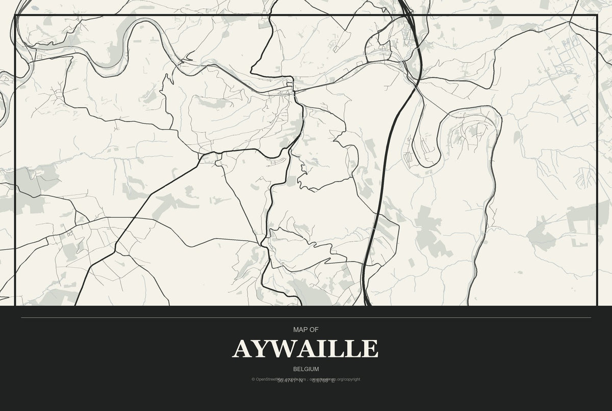 Aywaille, Belgium City Map Aluminum Sign in Museum Plaque style