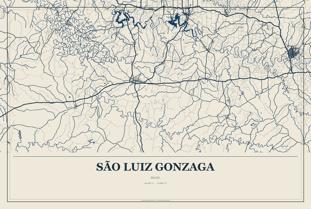 São Luiz Gonzaga, Brazil City Map Aluminum Sign in Coastal Cutout style