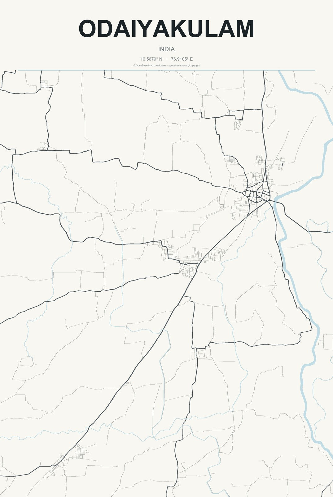 Odaiyakulam, India City Map Aluminum Sign in Headline Atlas style