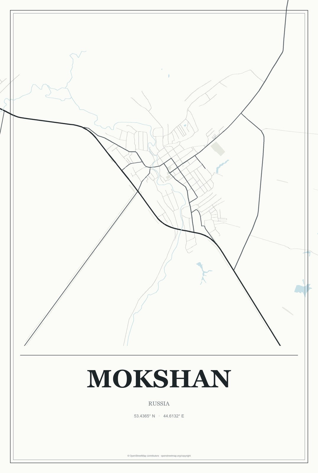 Mokshan, Russia City Map Aluminum Sign in Gallery Air style