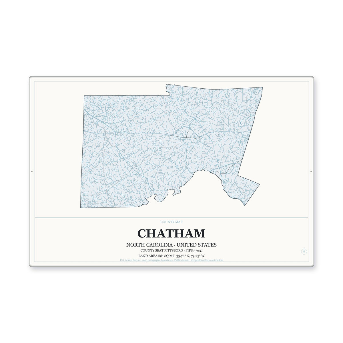 Chatham County, North Carolina Map Aluminum Sign in Gallery Air style