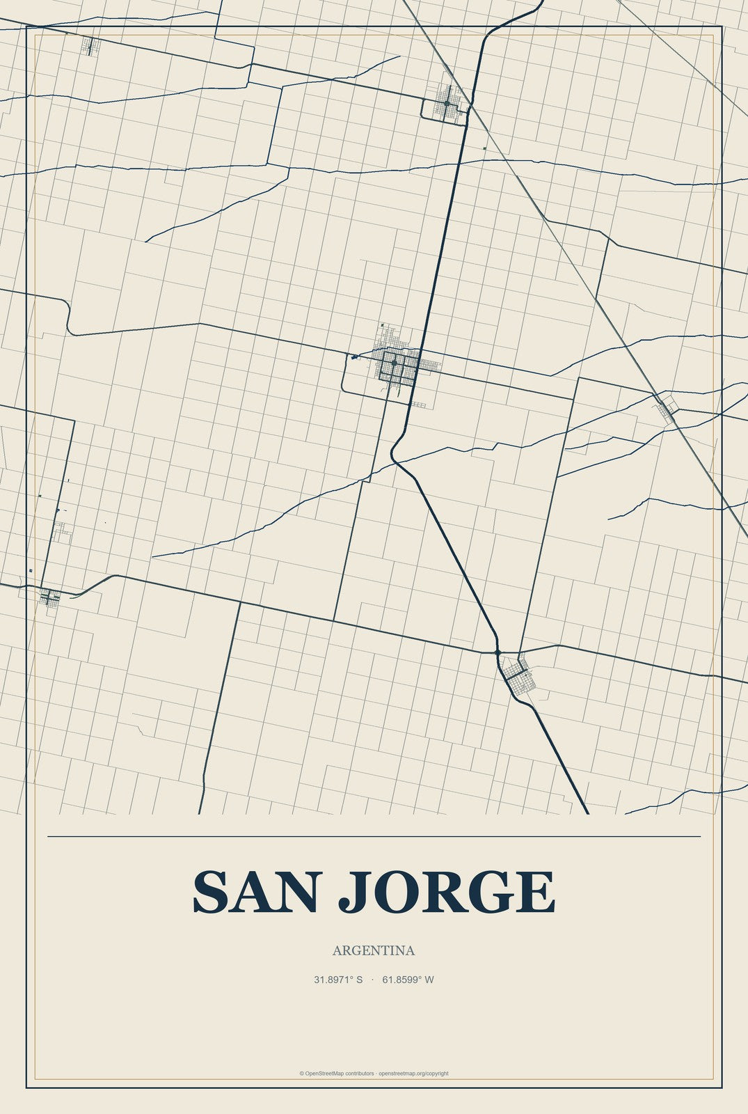 San Jorge, Argentina City Map Aluminum Sign in Coastal Cutout style