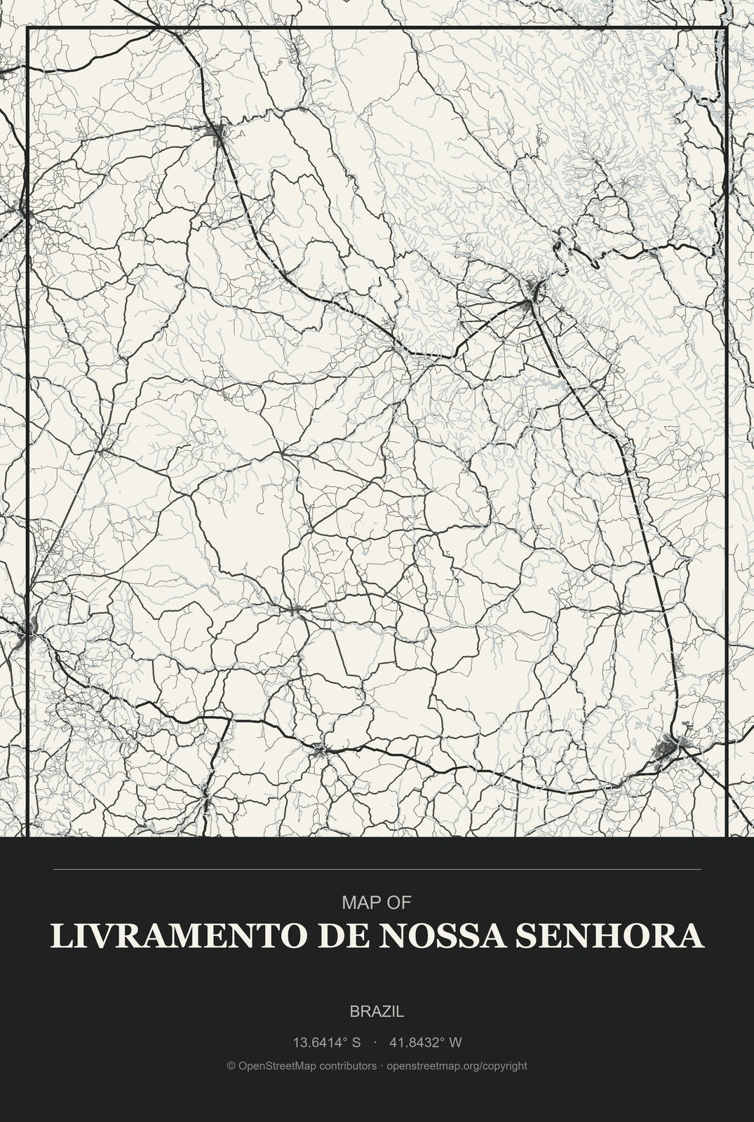 Livramento de Nossa Senhora, Brazil City Map Aluminum Sign in Museum Plaque style
