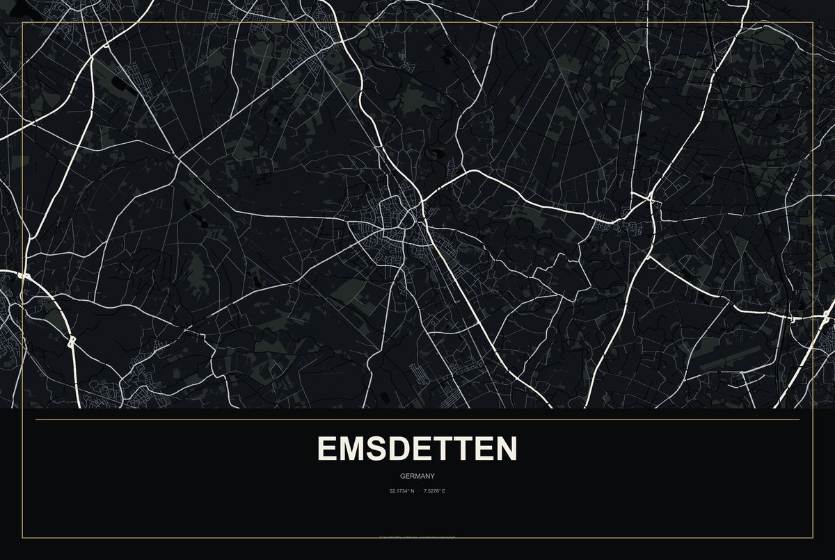 Emsdetten, Germany City Map Aluminum Sign in Metropolitan Noir style