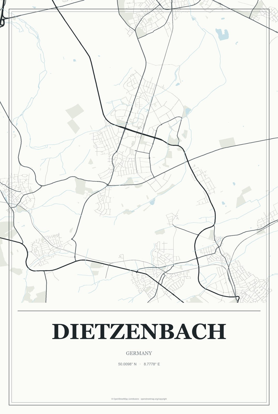 Dietzenbach, Germany City Map Aluminum Sign in Gallery Air style