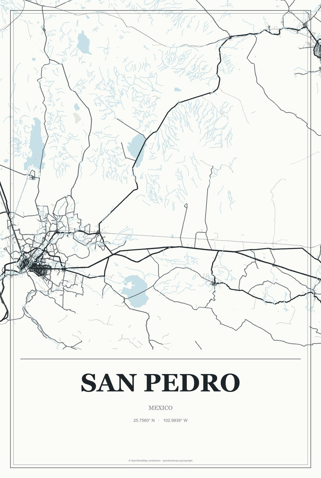 San Pedro, Mexico City Map Aluminum Sign in Gallery Air style