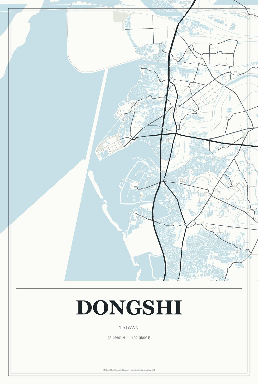 Dongshi, Taiwan City Map Aluminum Sign in Gallery Air style