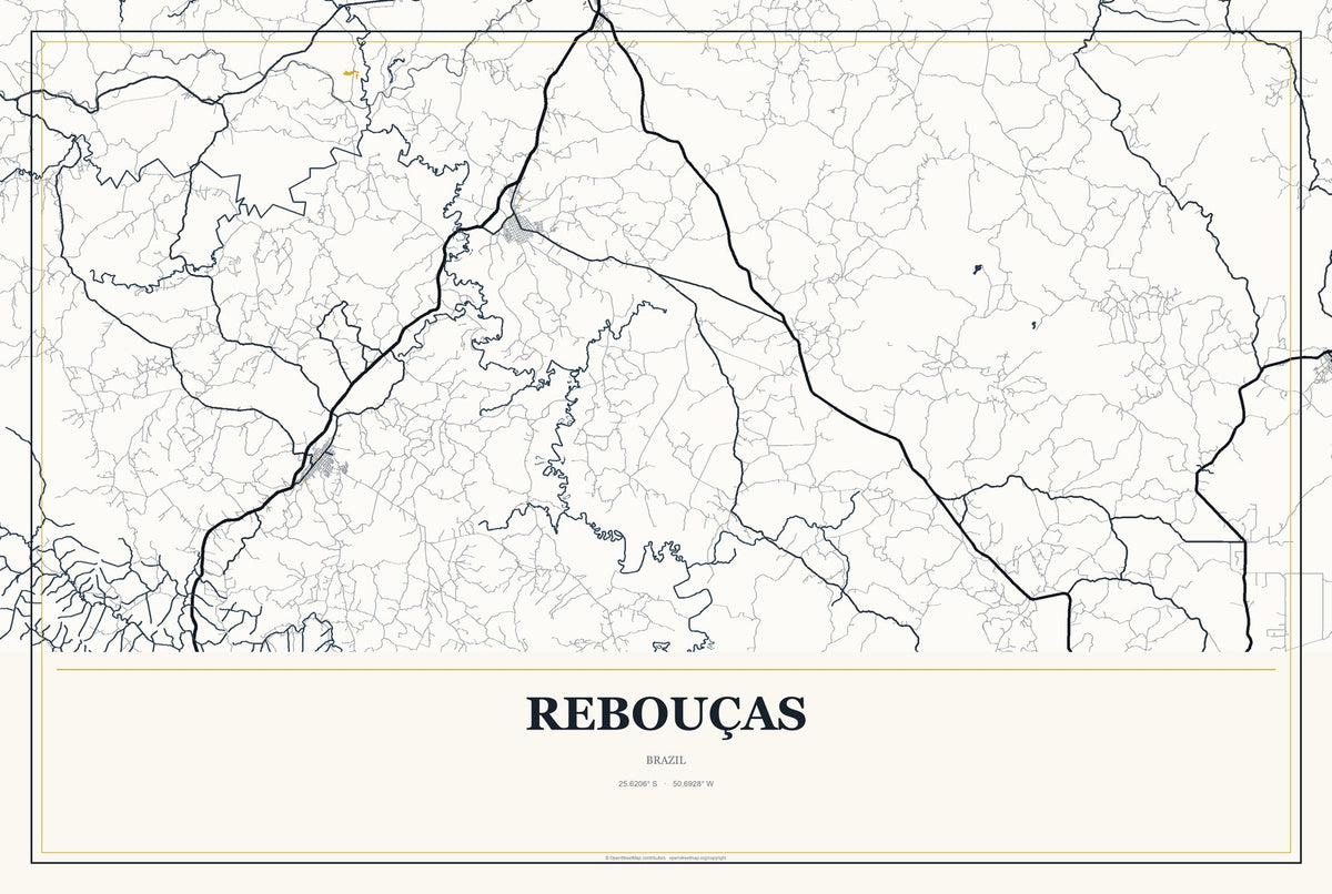 Rebouças, Brazil City Map Aluminum Sign in Citrine Modern style