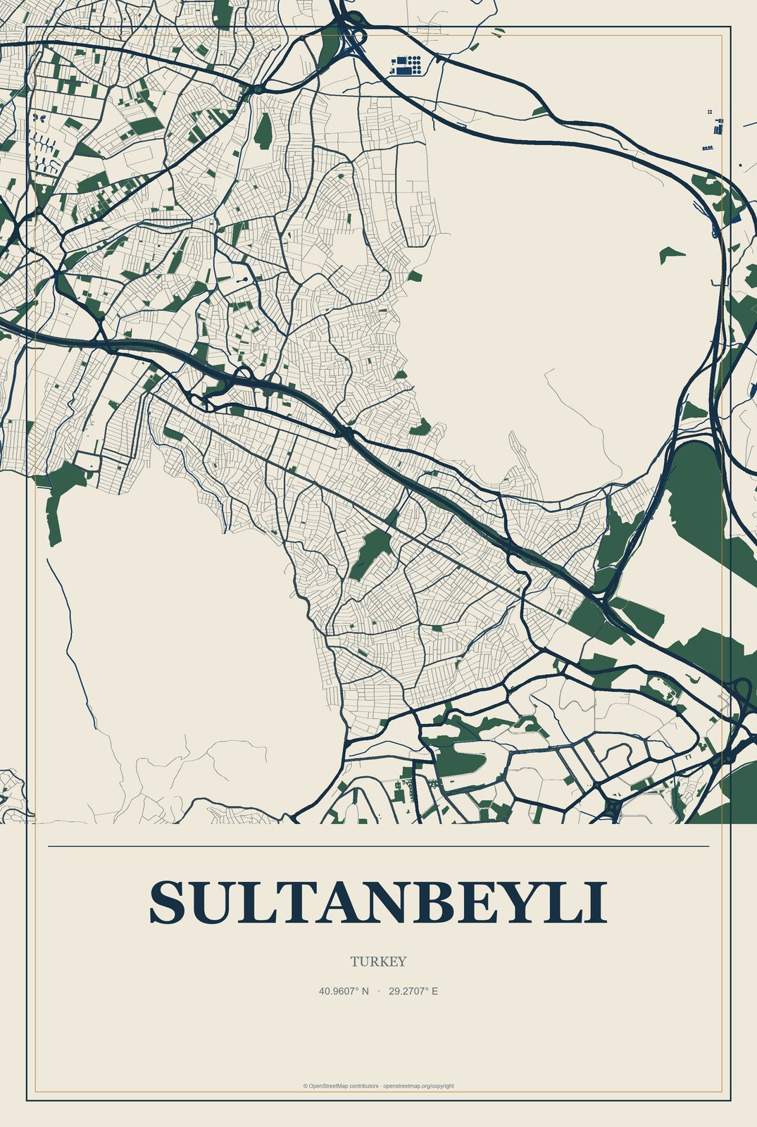 Sultanbeyli, Turkey City Map Aluminum Sign in Coastal Cutout style