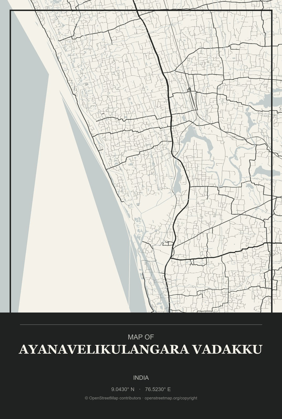 Ayanavelikulangara Vadakku, India City Map Aluminum Sign in Museum Plaque style