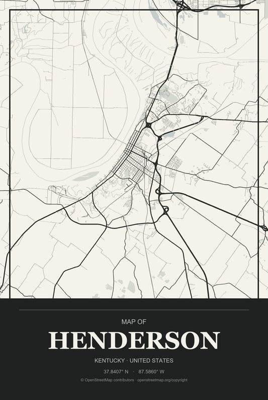 Henderson, Kentucky City Map Aluminum Sign in Museum Plaque style