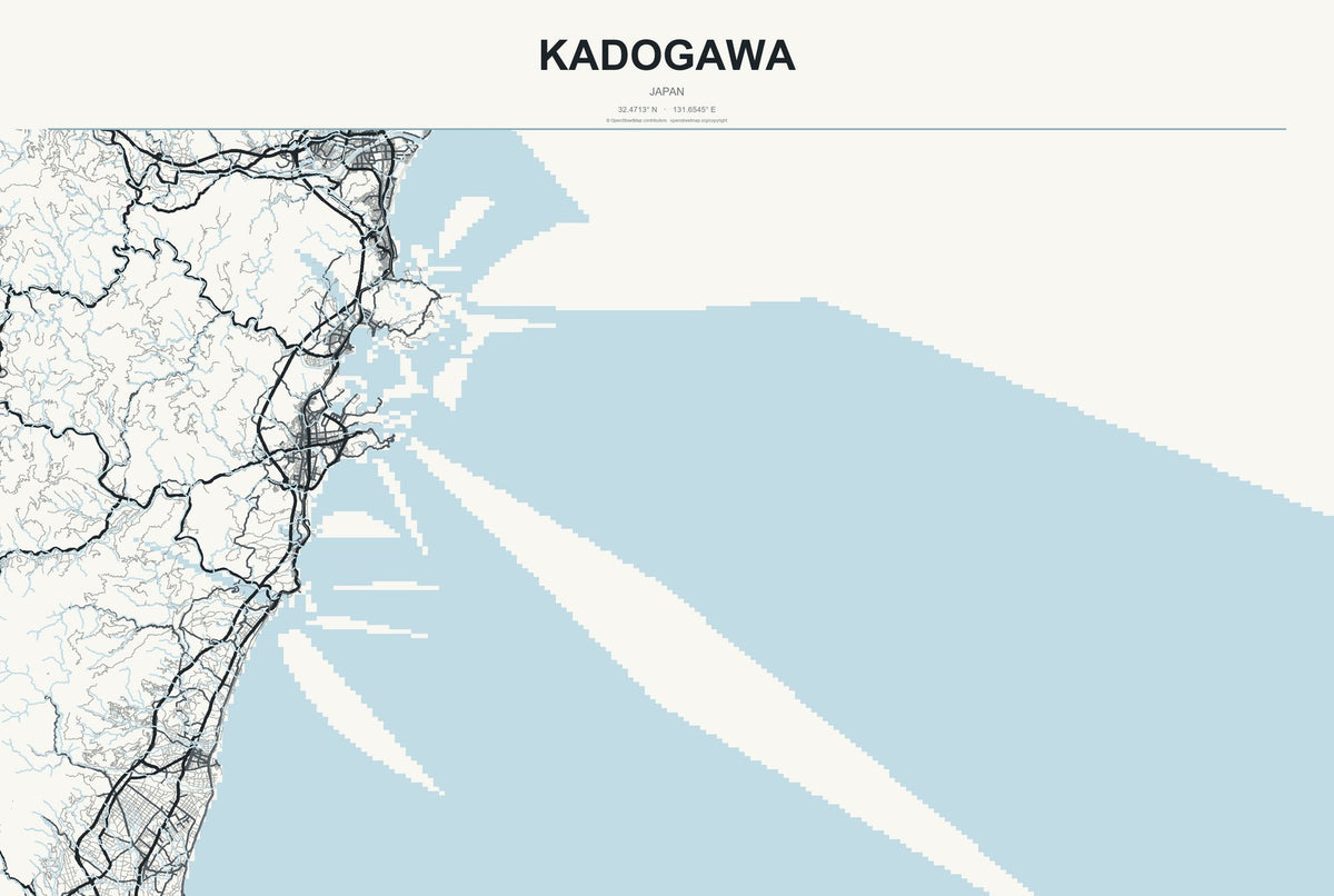 Kadogawa, Japan City Map Aluminum Sign in Headline Atlas style