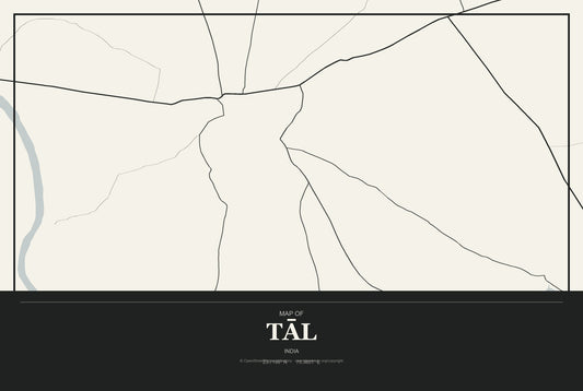 Tāl, India City Map Aluminum Sign in Museum Plaque style