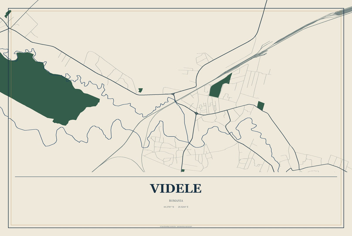 Videle, Romania City Map Aluminum Sign in Coastal Cutout style