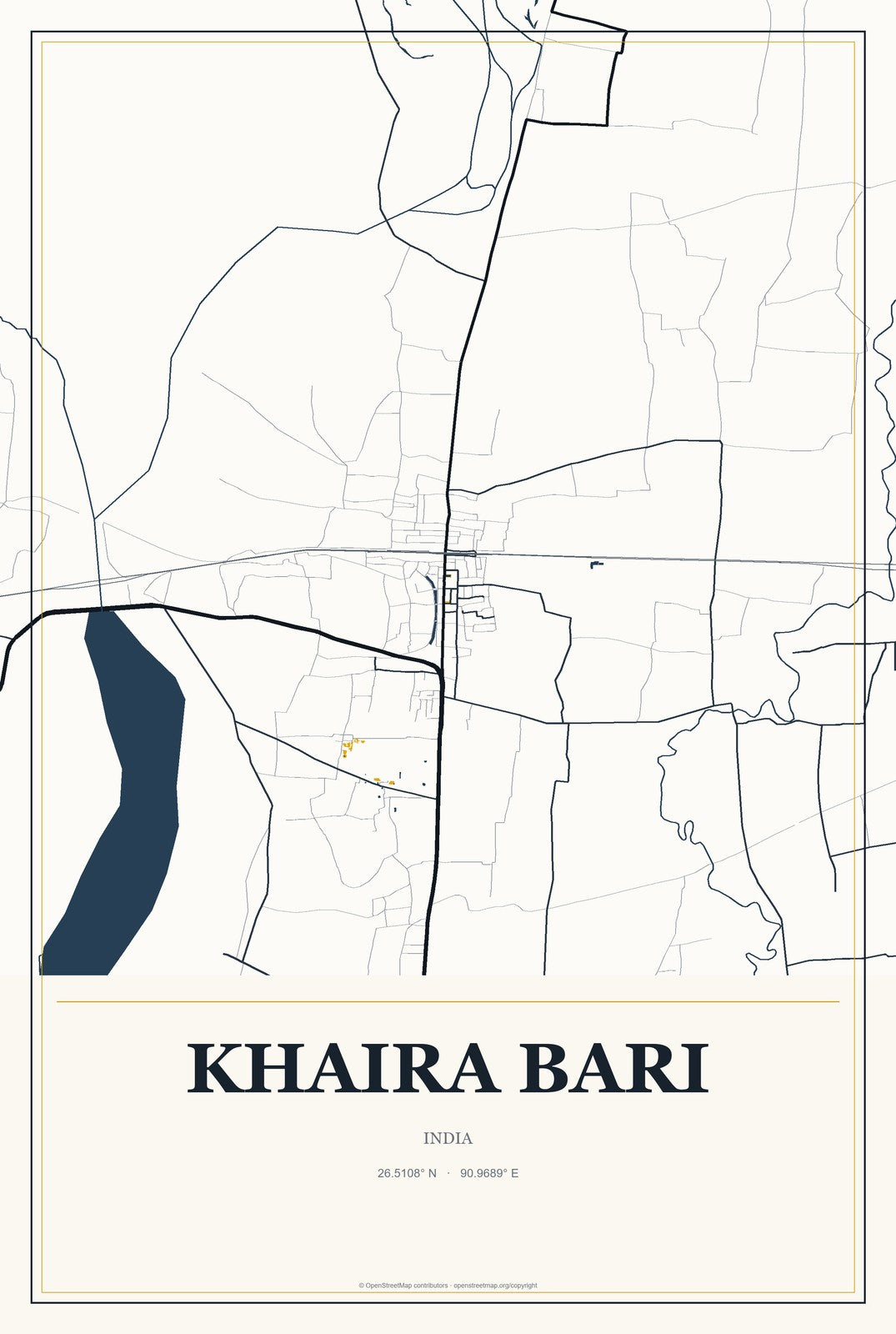 Khaira Bari, India City Map Aluminum Sign in Citrine Modern style
