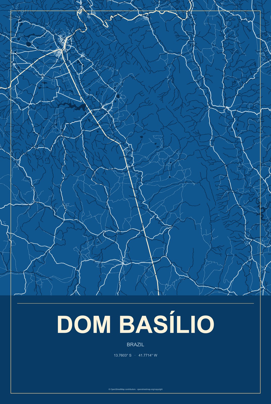 Dom Basílio, Brazil City Map Aluminum Sign in Harbor Cobalt style