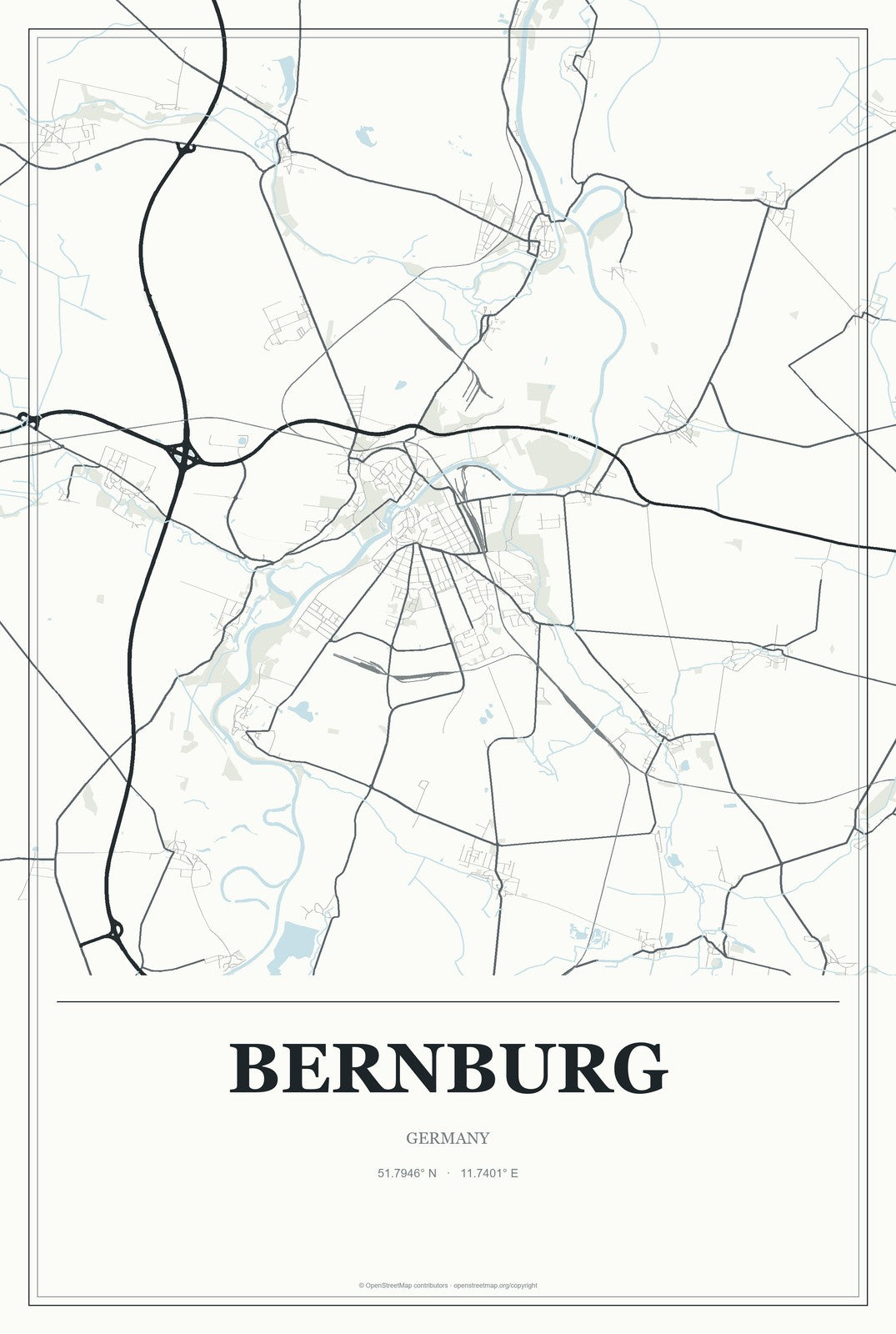 Bernburg, Germany City Map Aluminum Sign in Gallery Air style