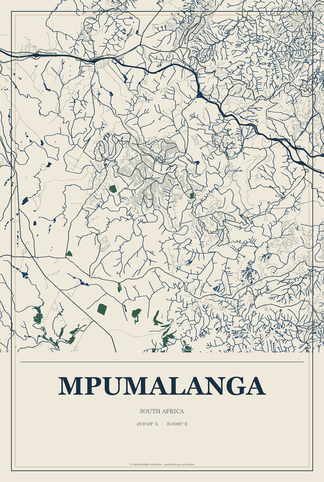 Mpumalanga, South Africa City Map Aluminum Sign in Coastal Cutout style