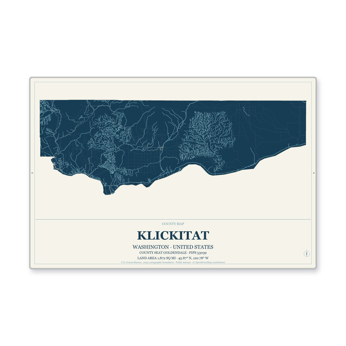 Klickitat County, Washington Map Aluminum Sign in Coastal Cutout style