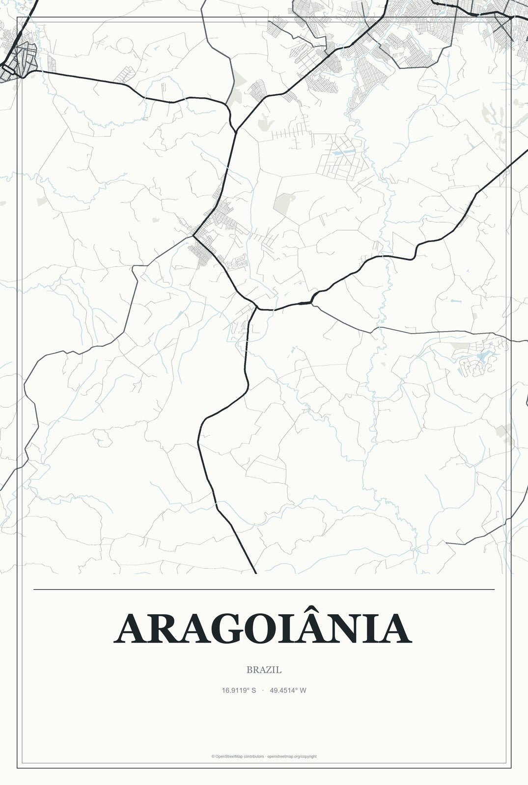 Aragoiânia, Brazil City Map Aluminum Sign in Gallery Air style
