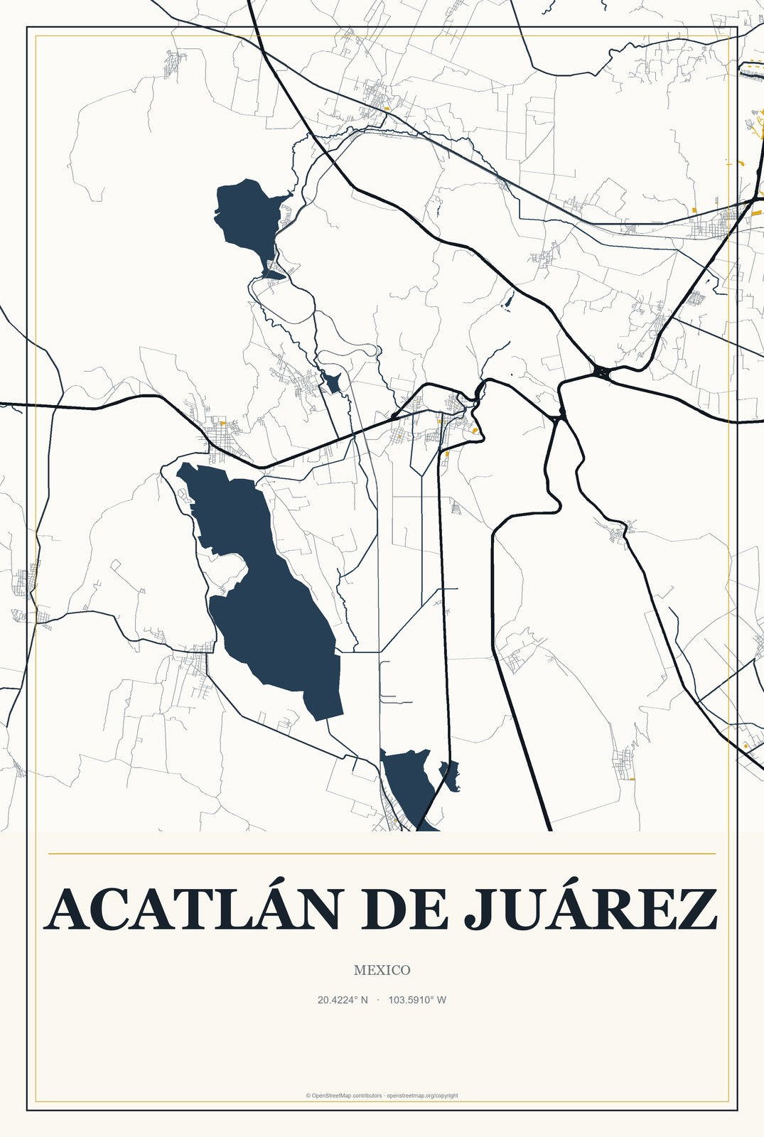 Acatlán de Juárez, Mexico City Map Aluminum Sign in Citrine Modern style