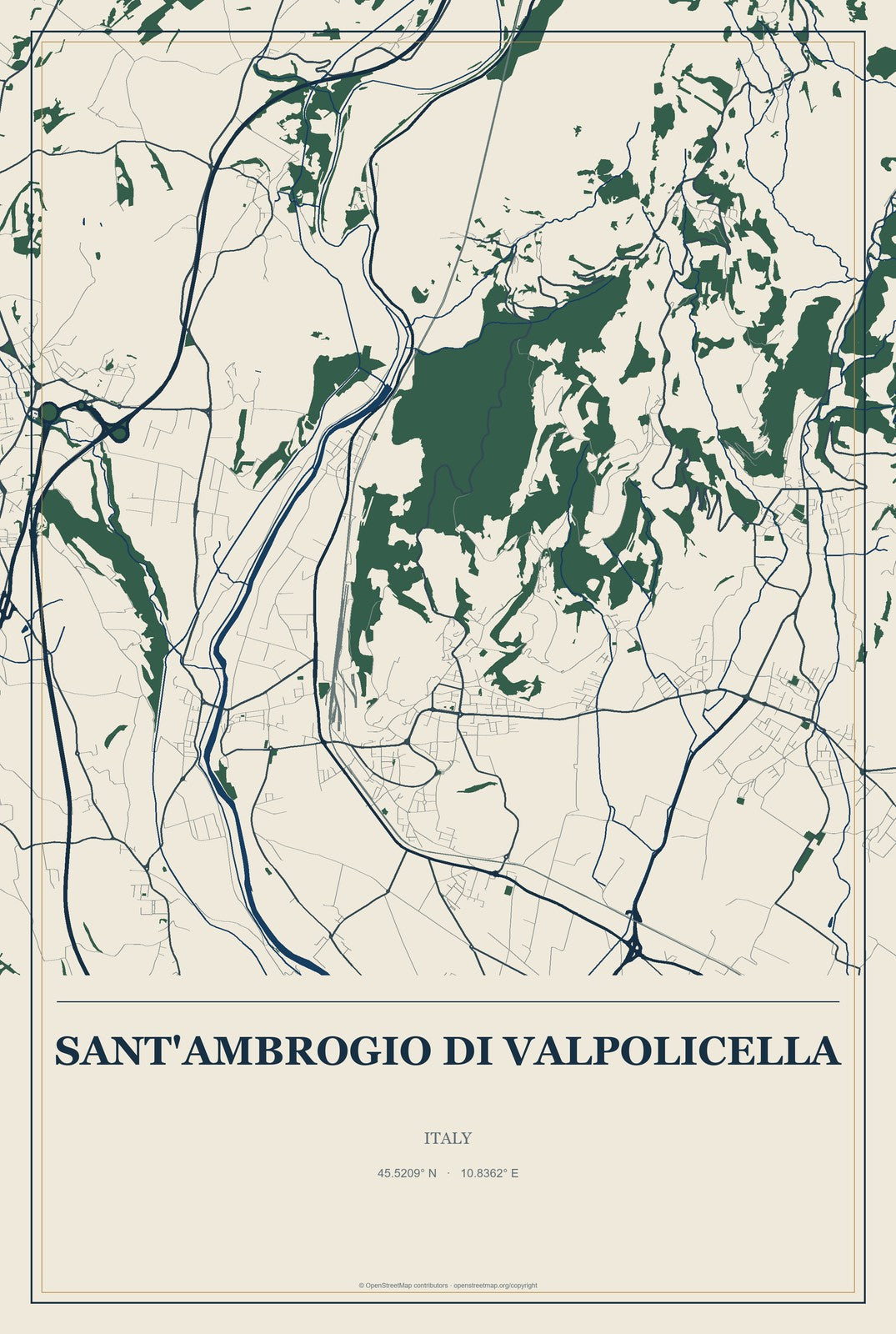 Sant'Ambrogio di Valpolicella, Italy City Map Aluminum Sign in Coastal Cutout style