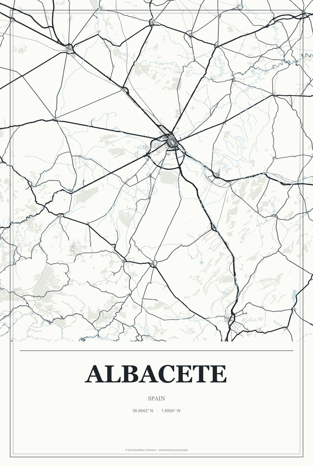 Albacete, Spain City Map Aluminum Sign in Gallery Air style