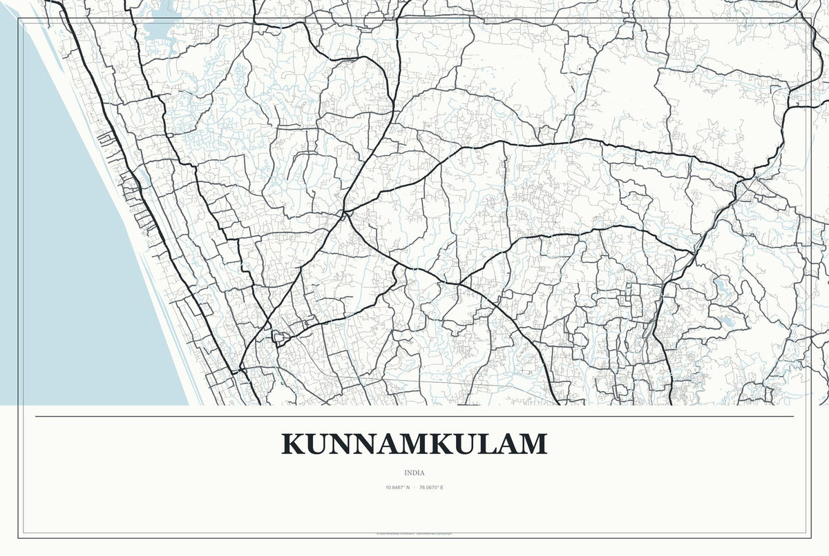 Kunnamkulam, India City Map Aluminum Sign in Gallery Air style