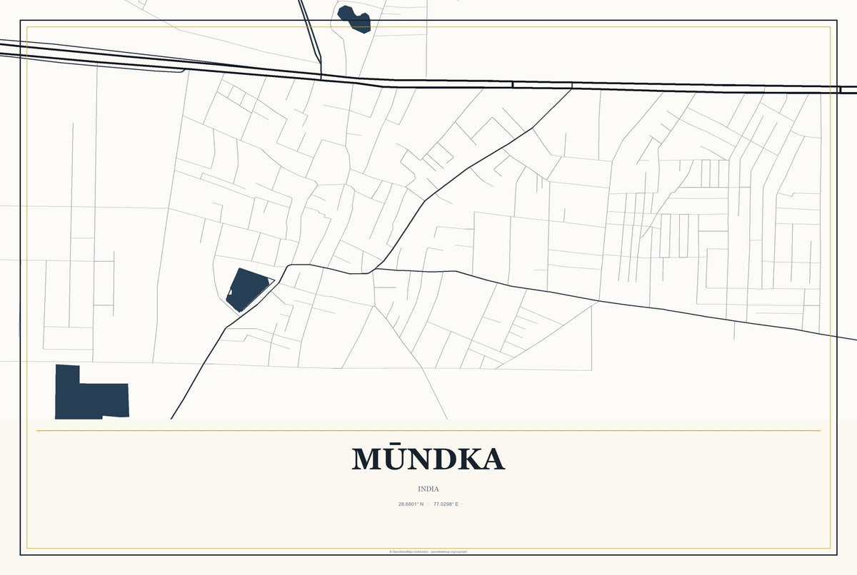 Mūndka, India City Map Aluminum Sign in Citrine Modern style