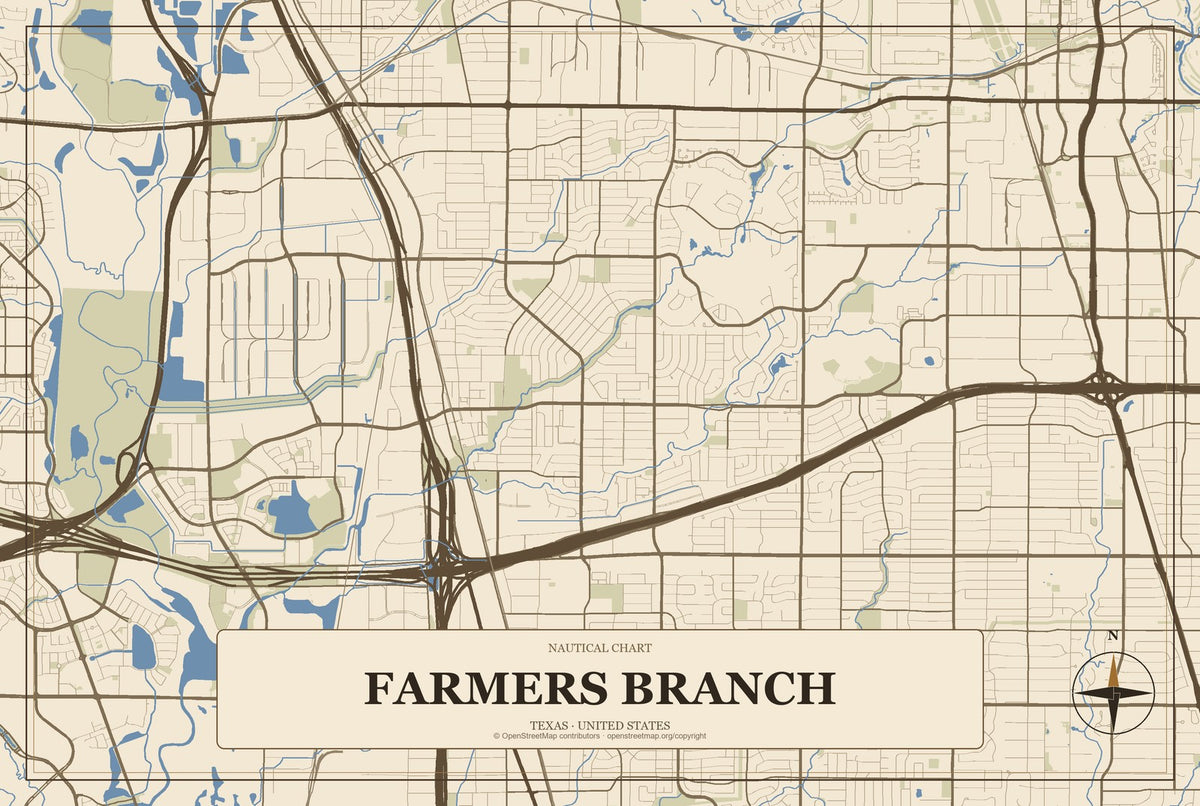 Farmers Branch, Texas City Map Aluminum Sign in Heritage Nautical style