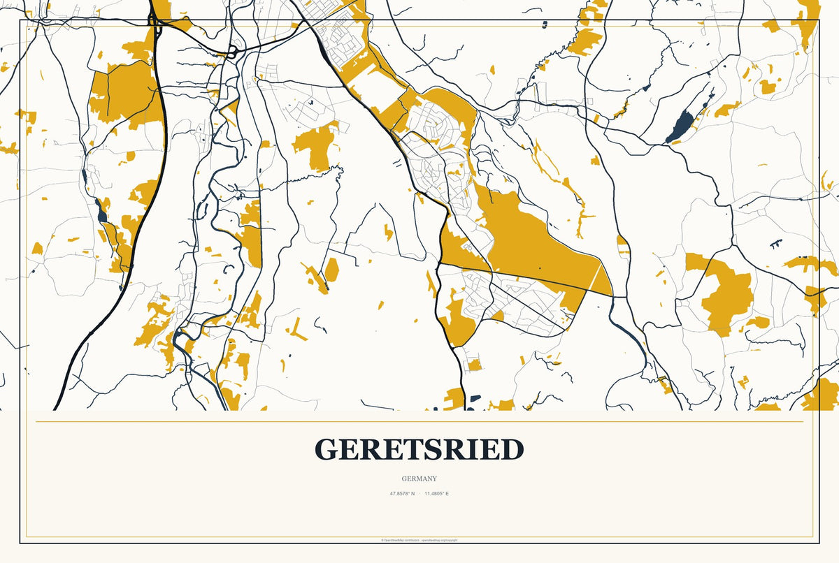 Geretsried, Germany City Map Aluminum Sign in Citrine Modern style