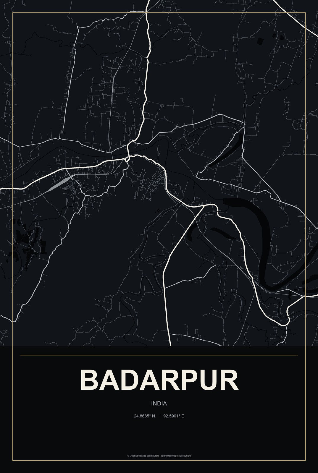 Badarpur, India City Map Aluminum Sign in Metropolitan Noir style