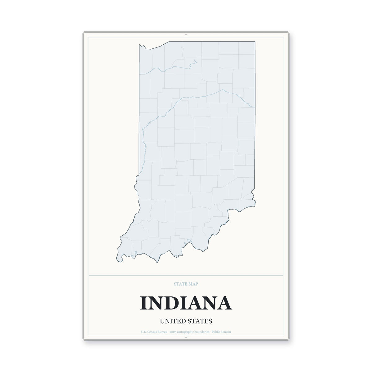 Indiana state map aluminum sign in Gallery Air style