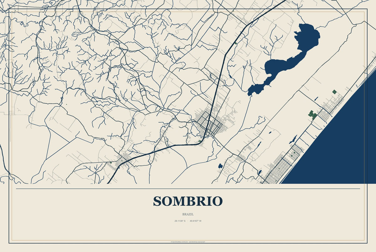 Sombrio, Brazil City Map Aluminum Sign in Coastal Cutout style