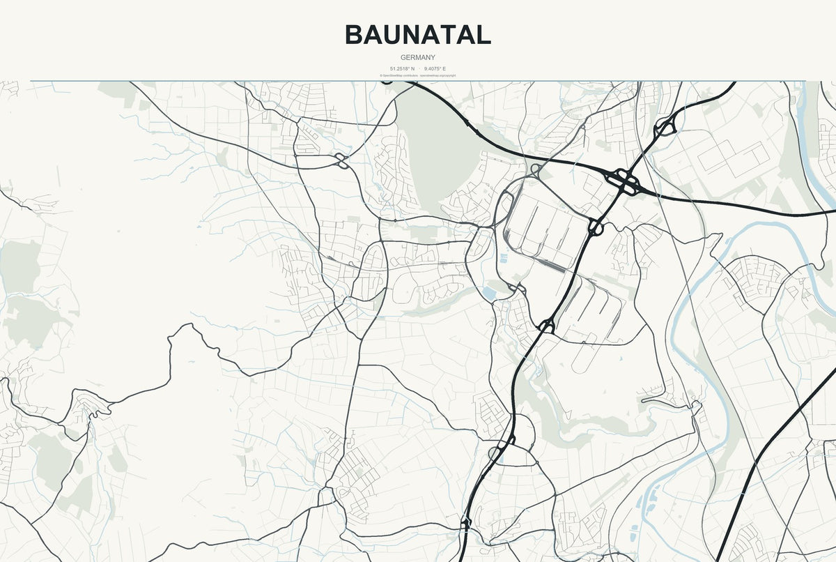 Baunatal, Germany City Map Aluminum Sign in Headline Atlas style