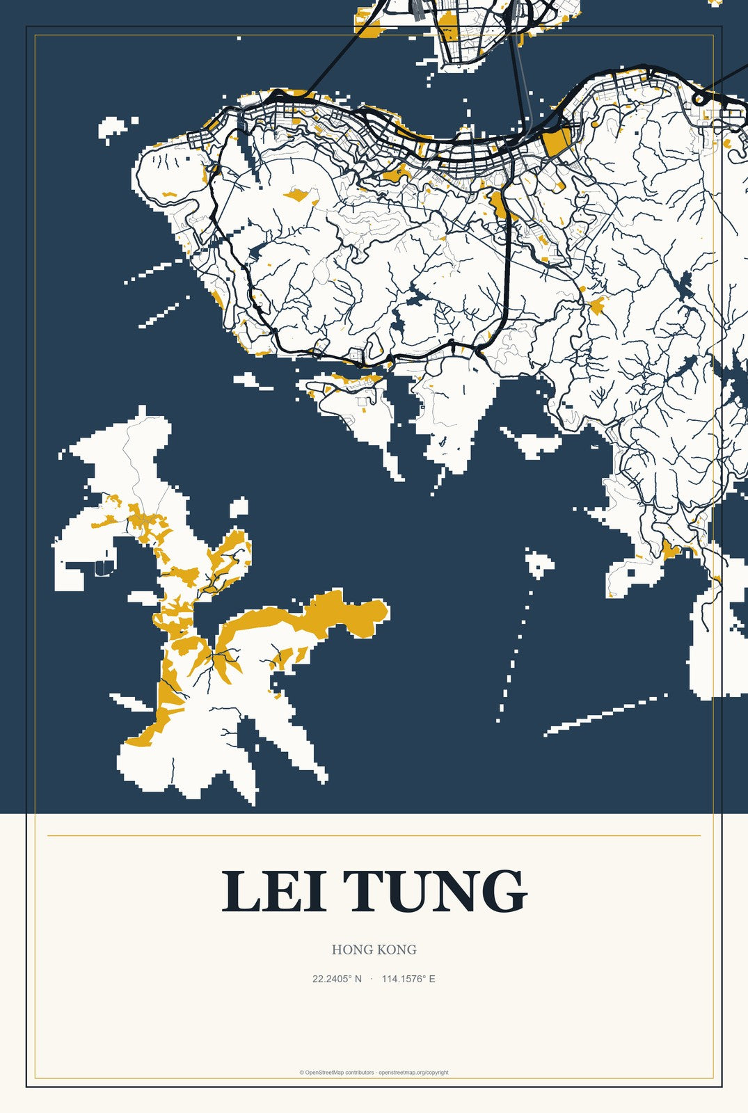 Lei Tung, Hong Kong City Map Aluminum Sign in Citrine Modern style