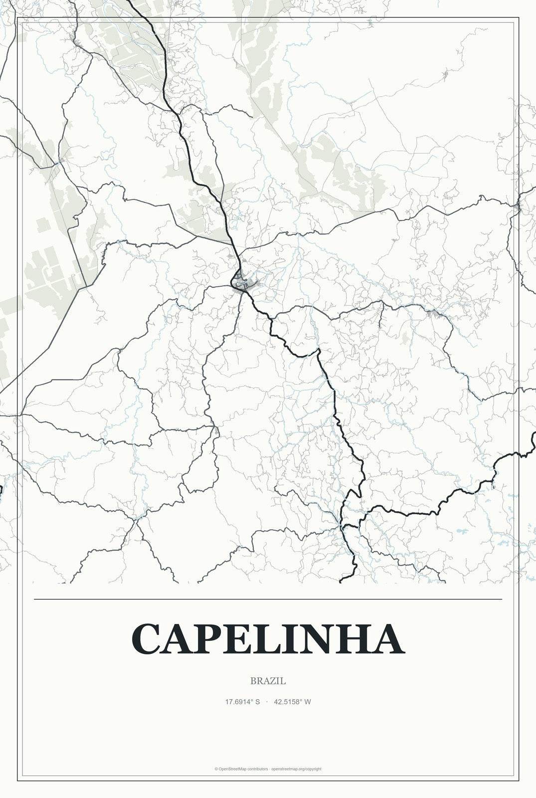 Capelinha, Brazil City Map Aluminum Sign in Gallery Air style