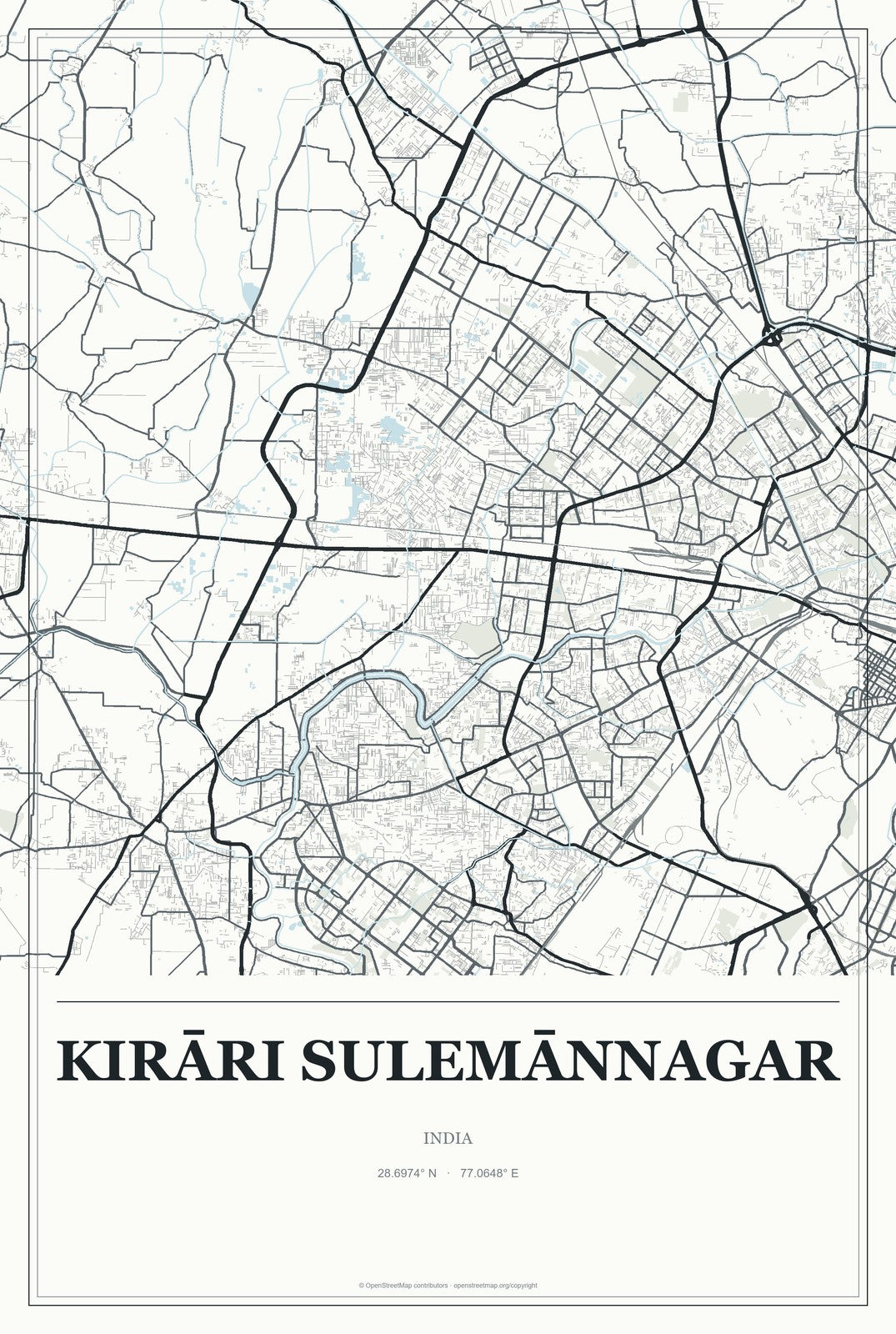 Kirāri Sulemānnagar, India City Map Aluminum Sign in Gallery Air style