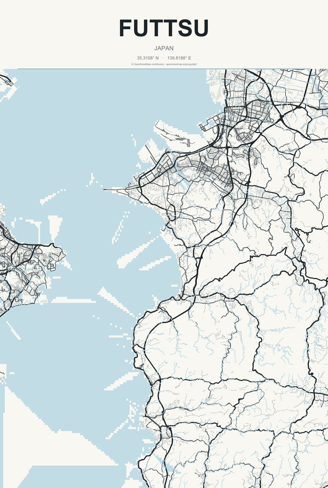 Futtsu, Japan City Map Aluminum Sign in Headline Atlas style