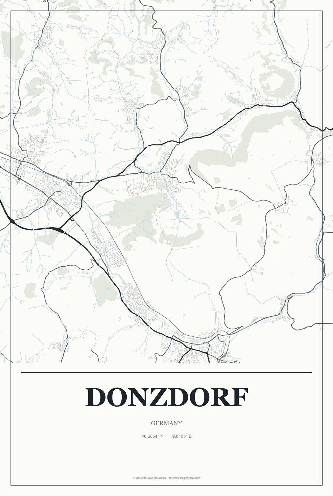 Donzdorf, Germany City Map Aluminum Sign in Gallery Air style
