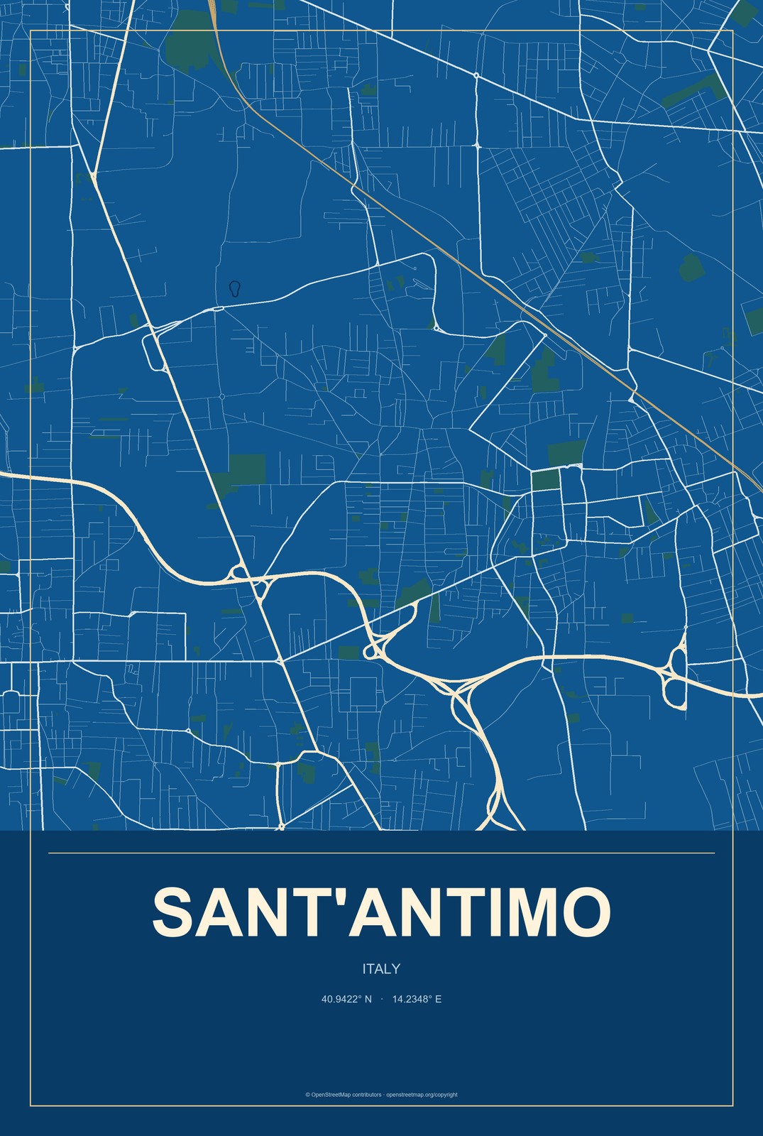 Sant'Antimo, Italy City Map Aluminum Sign in Harbor Cobalt style