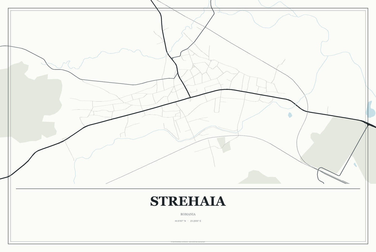 Strehaia, Romania City Map Aluminum Sign in Gallery Air style