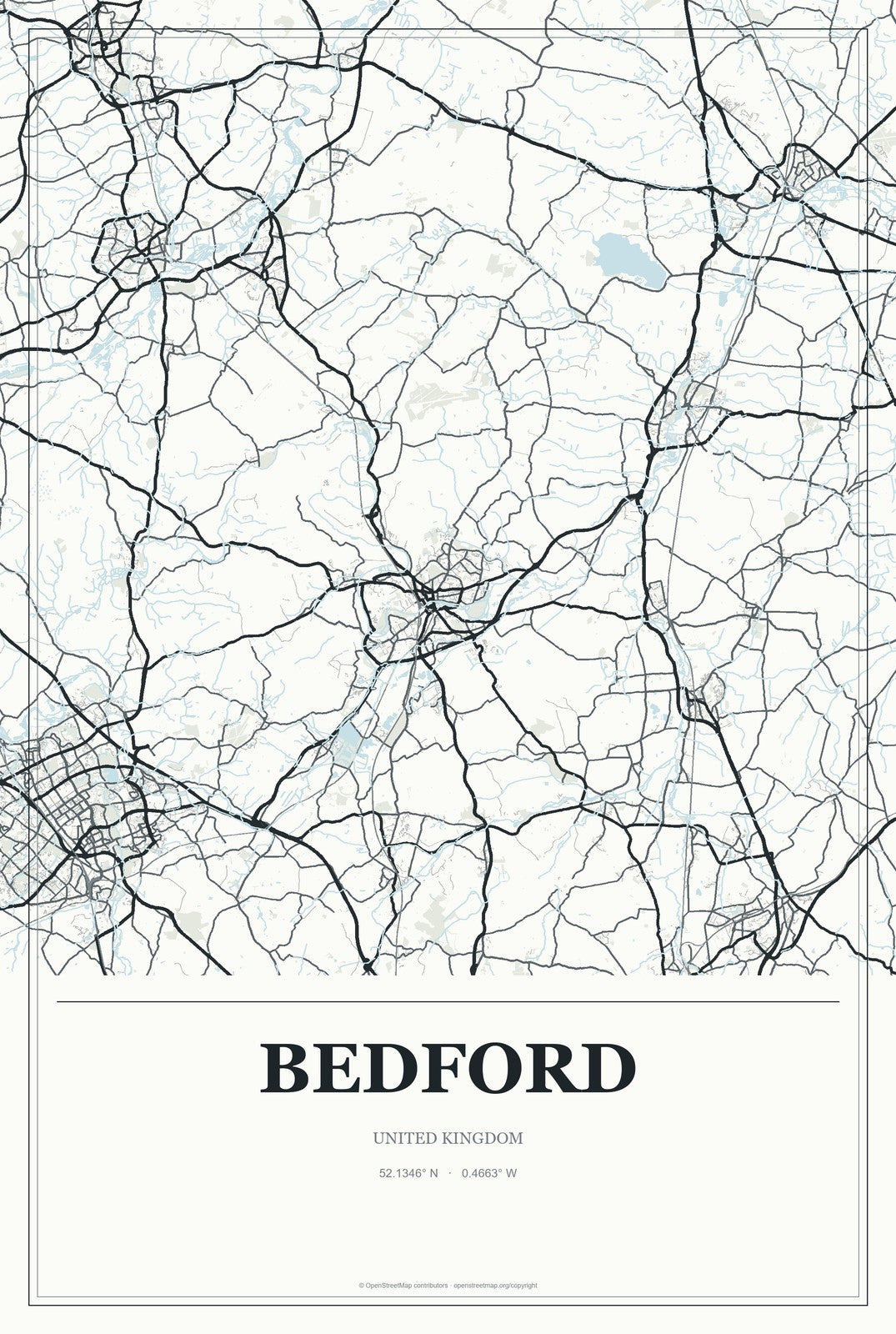 Bedford, United Kingdom City Map Aluminum Sign in Gallery Air style