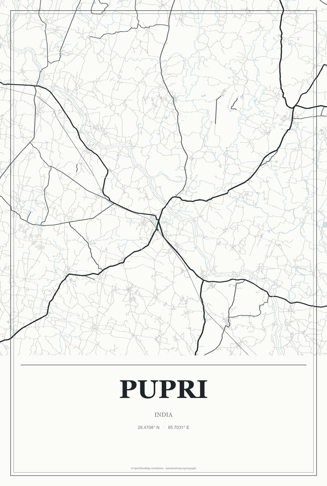 Pupri, India City Map Aluminum Sign in Gallery Air style